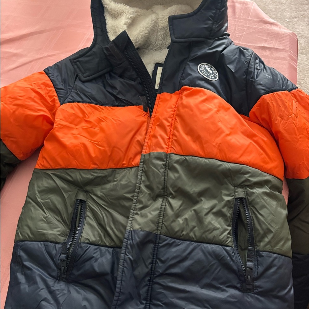 Abercrombie Kids Colorblock Puffer Jacket - Orange, Green, Black